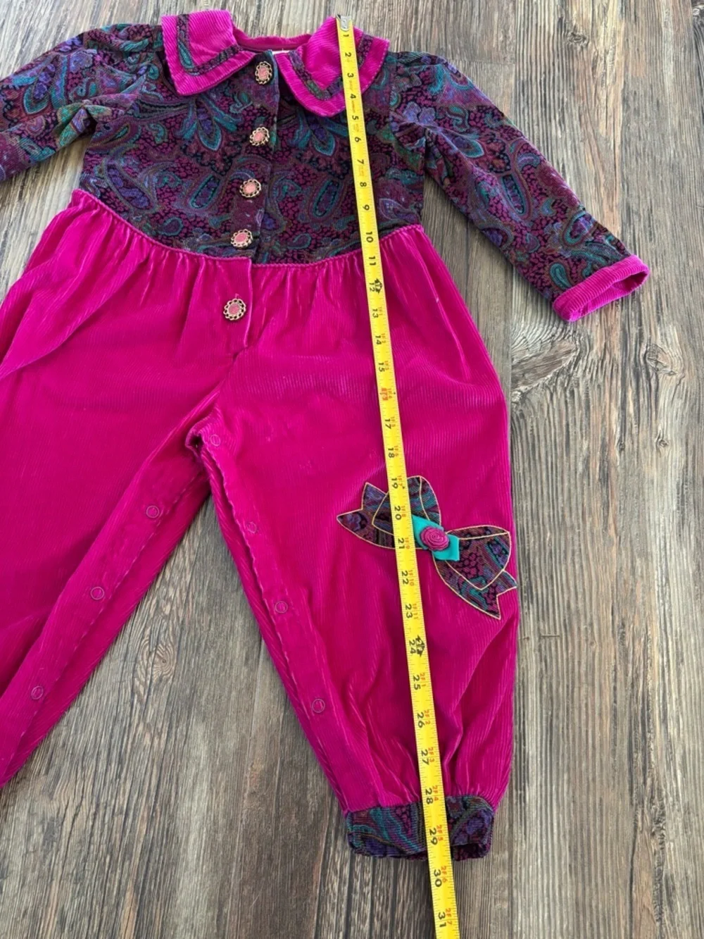 Vtg Kids Corduroy Jumpsuit Jumper Romper Girls 3T Pink Colorful Paisley Cottage